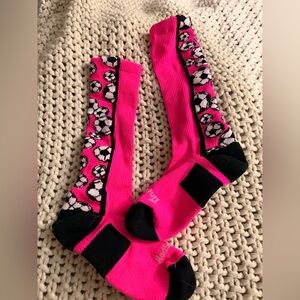 Girls Athletic Crew Socks in Bright Pink with Soccer Pattern